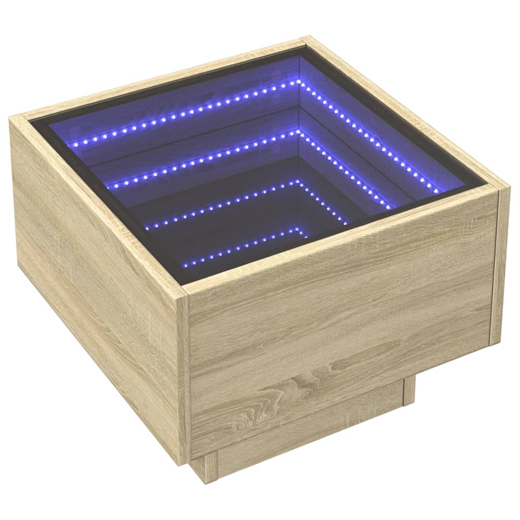 vidaXL Bedside Table with Infinity LED Sonoma Oak 40x40x30 cm 3