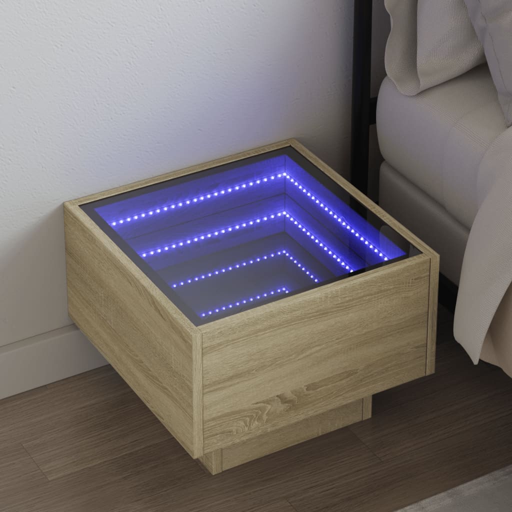 vidaXL Bedside Table with Infinity LED Sonoma Oak 40x40x30 cm 1