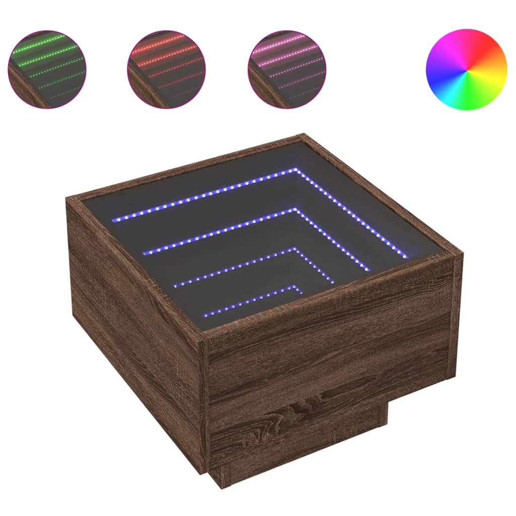 vidaXL Bedside Table with Infinity LED Brown Oak 40x40x30 cm 2