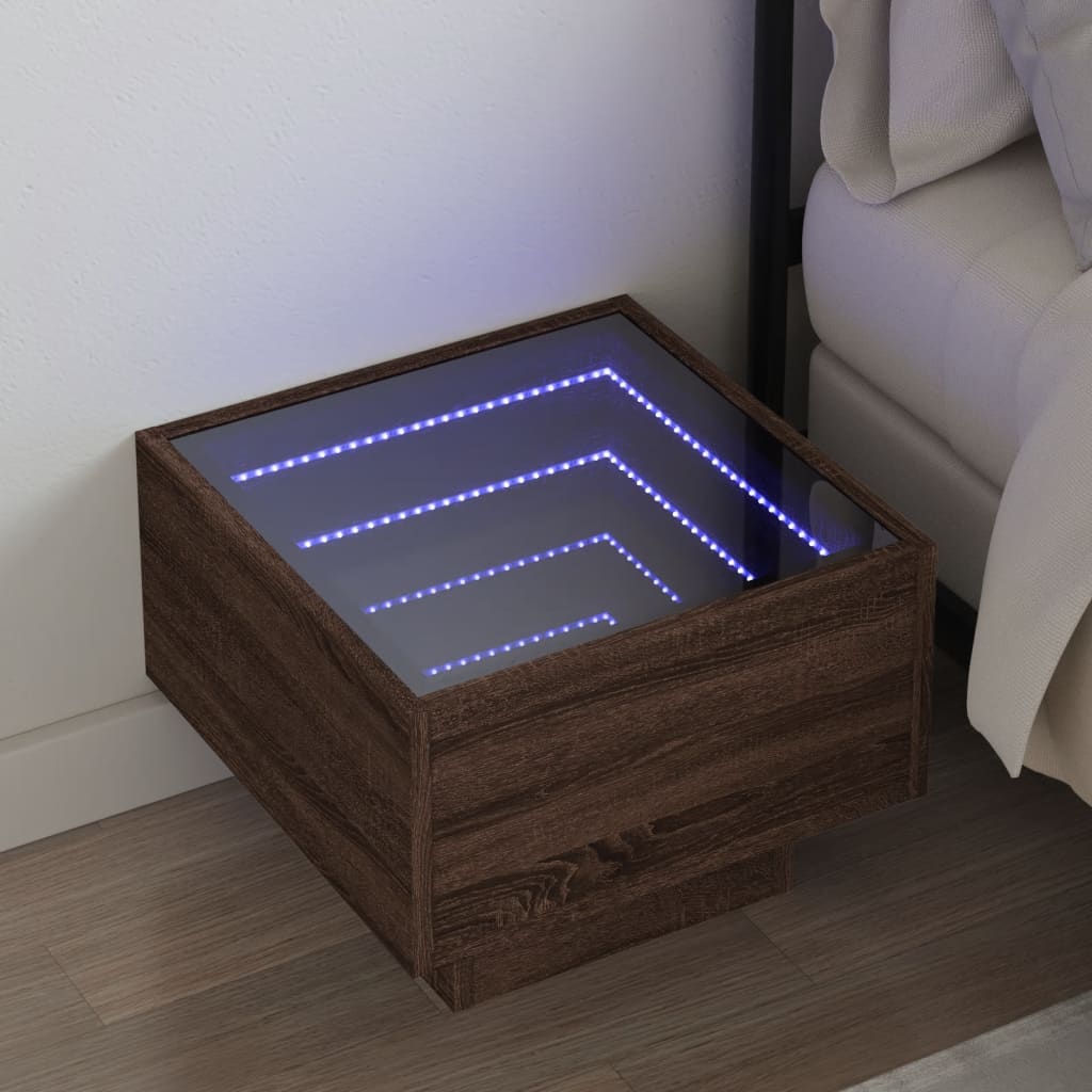 vidaXL Bedside Table with Infinity LED Brown Oak 40x40x30 cm 1