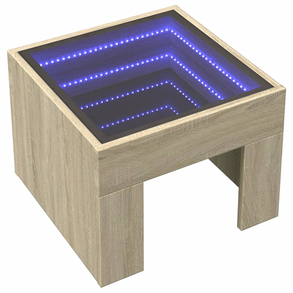 vidaXL Bedside Table with Infinity LED Sonoma Oak 40x40x30 cm 3
