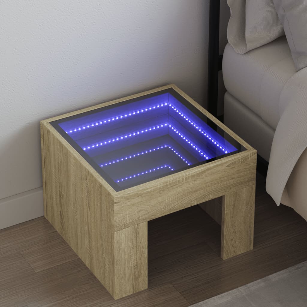 vidaXL Bedside Table with Infinity LED Sonoma Oak 40x40x30 cm 1