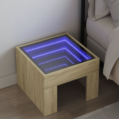 vidaXL Bedside Table with Infinity LED Sonoma Oak 40x40x30 cm 1