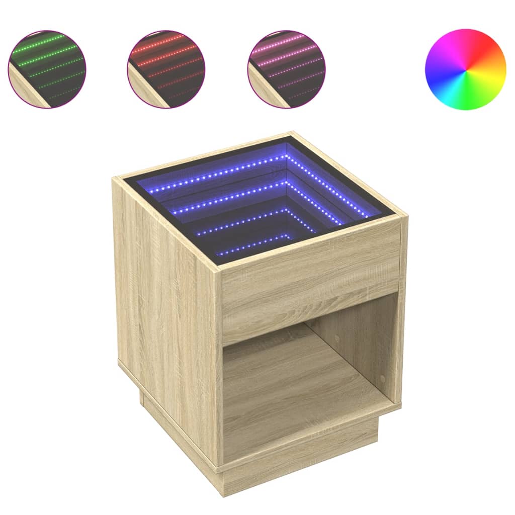vidaXL Bedside Table with Infinity LED Sonoma Oak 40x40x50 cm 2