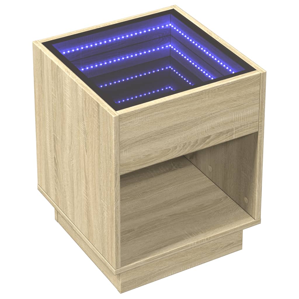 vidaXL Bedside Table with Infinity LED Sonoma Oak 40x40x50 cm 3