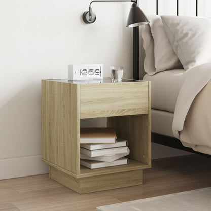 vidaXL Bedside Table with Infinity LED Sonoma Oak 40x40x50 cm 4