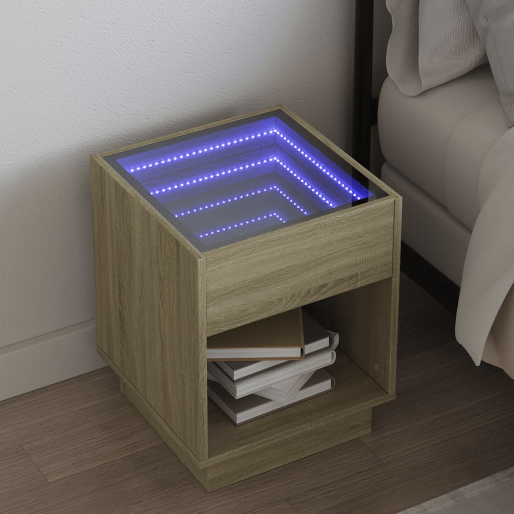 vidaXL Bedside Table with Infinity LED Sonoma Oak 40x40x50 cm 1