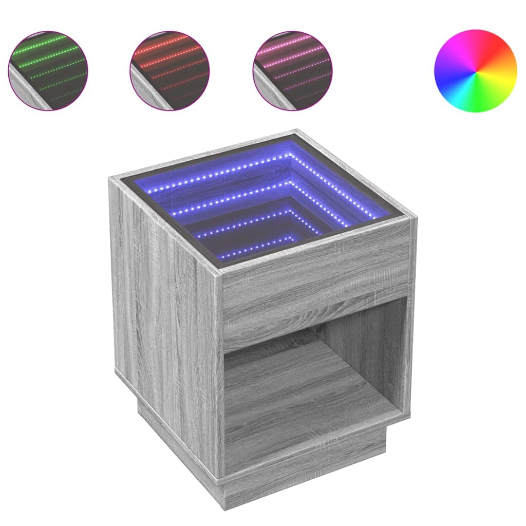 vidaXL Bedside Table with Infinity LED Grey Sonoma 40x40x50 cm 2