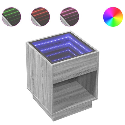 vidaXL Bedside Table with Infinity LED Grey Sonoma 40x40x50 cm 2