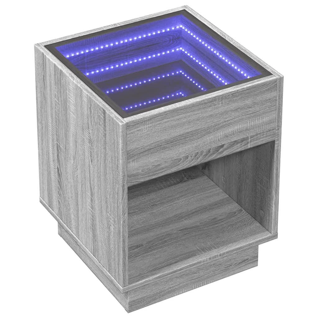 vidaXL Bedside Table with Infinity LED Grey Sonoma 40x40x50 cm 3