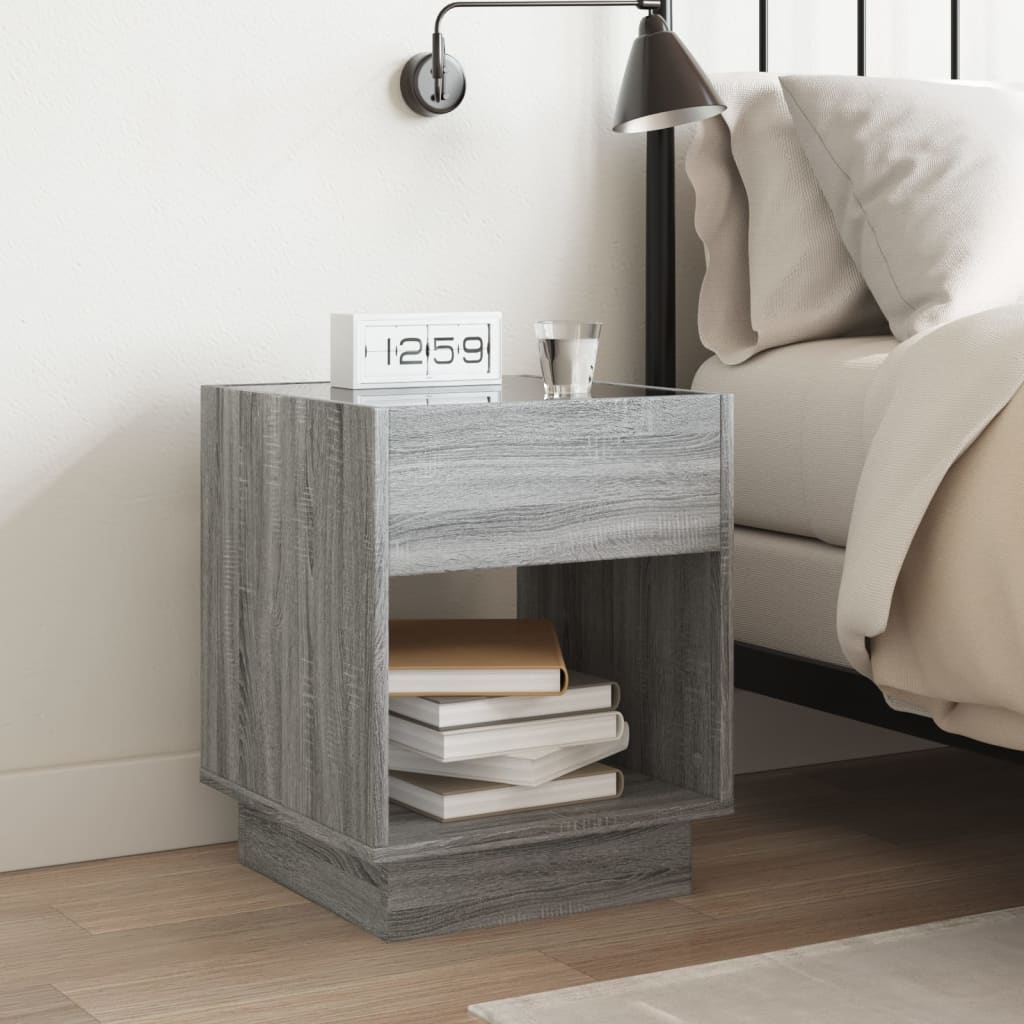 vidaXL Bedside Table with Infinity LED Grey Sonoma 40x40x50 cm 4
