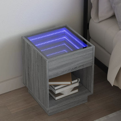 vidaXL Bedside Table with Infinity LED Grey Sonoma 40x40x50 cm 1