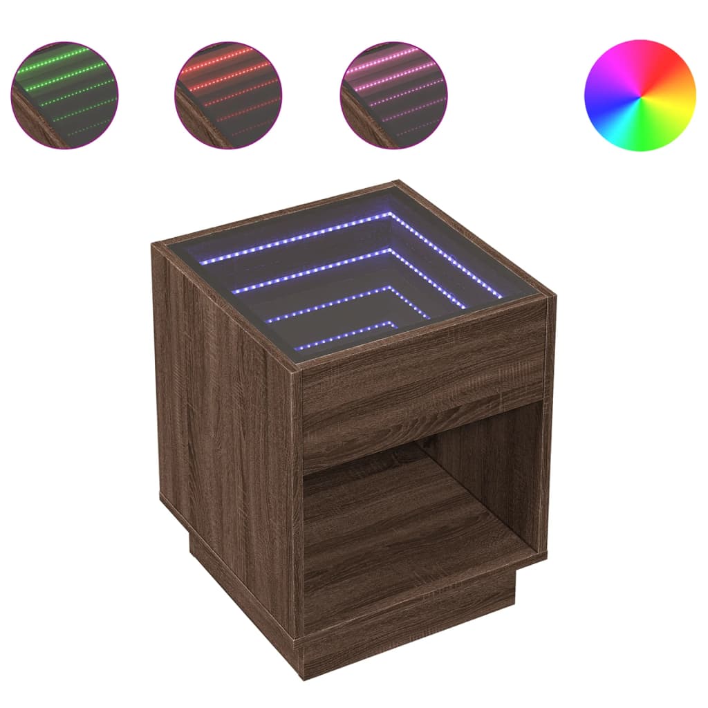vidaXL Bedside Table with Infinity LED Brown Oak 40x40x50 cm 2
