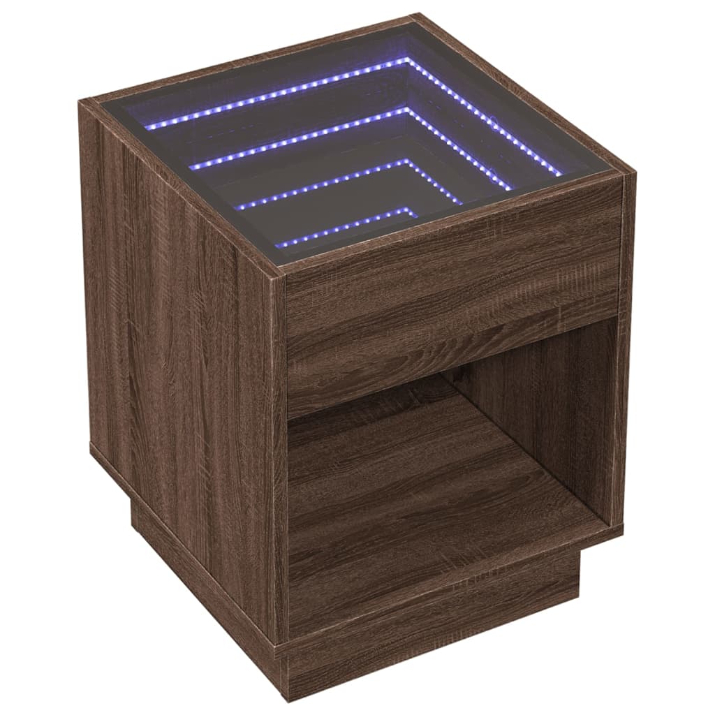 vidaXL Bedside Table with Infinity LED Brown Oak 40x40x50 cm 3