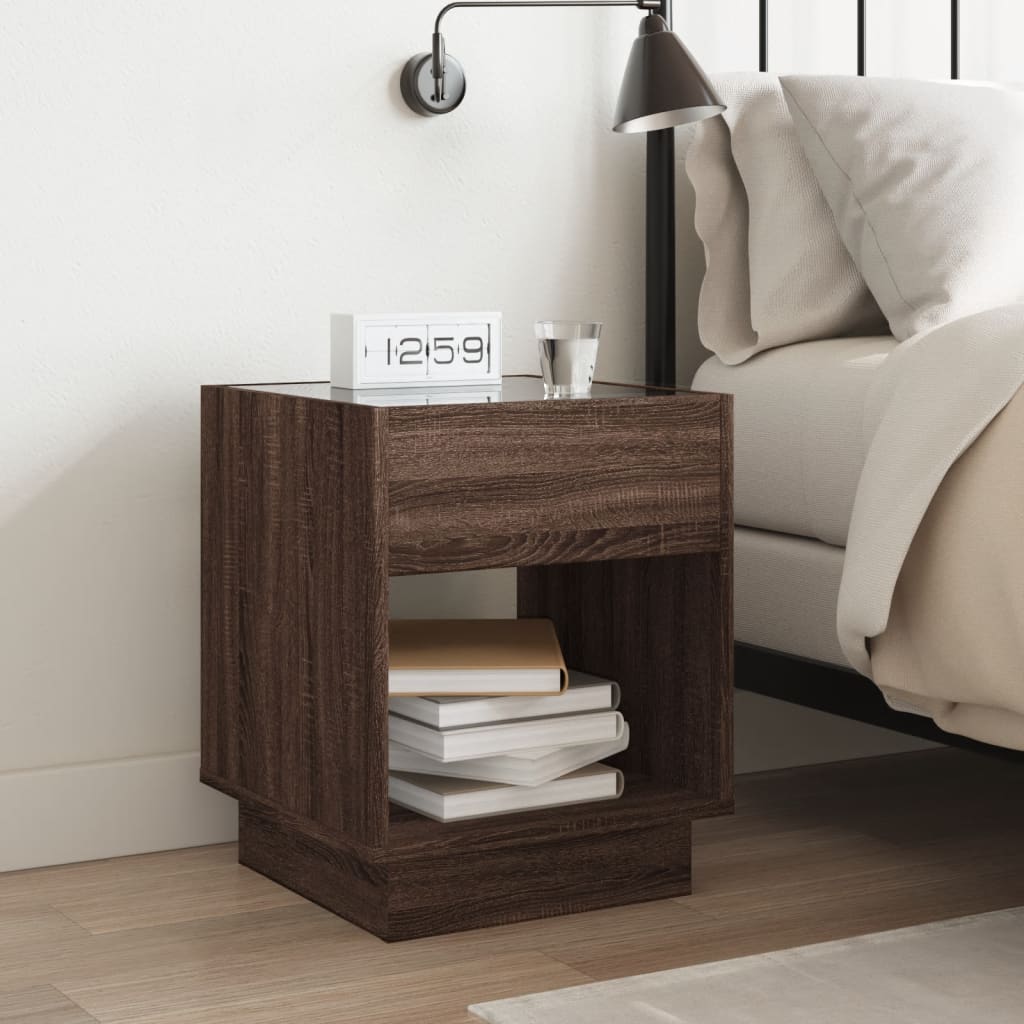 vidaXL Bedside Table with Infinity LED Brown Oak 40x40x50 cm 4