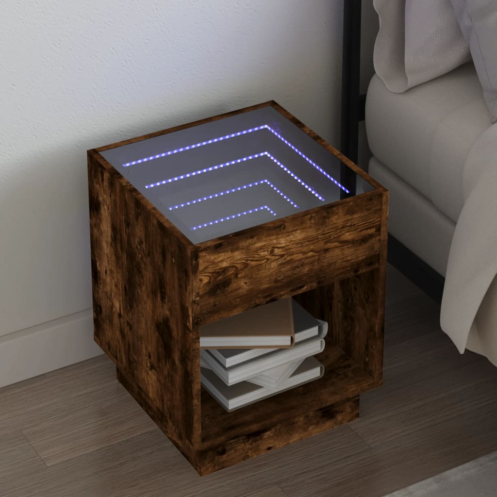 vidaXL Bedside Table with Infinity LED Brown Oak 40x40x50 cm 1