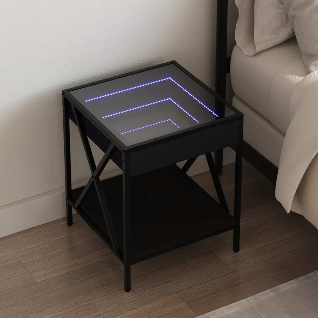 vidaXL Bedside Table with Infinity LED Black 40x40x49 cm 1