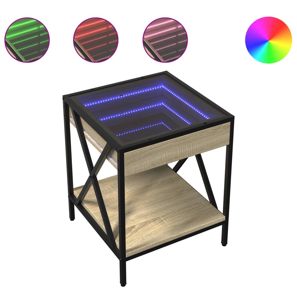 vidaXL Bedside Table with Infinity LED Sonoma Oak 40x40x49 cm 2