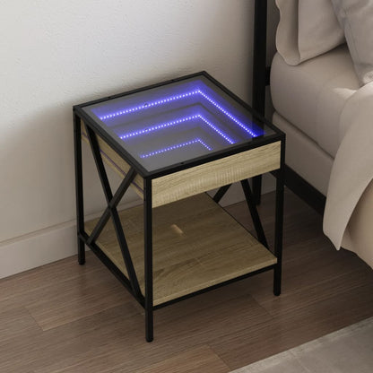 vidaXL Bedside Table with Infinity LED Sonoma Oak 40x40x49 cm 1