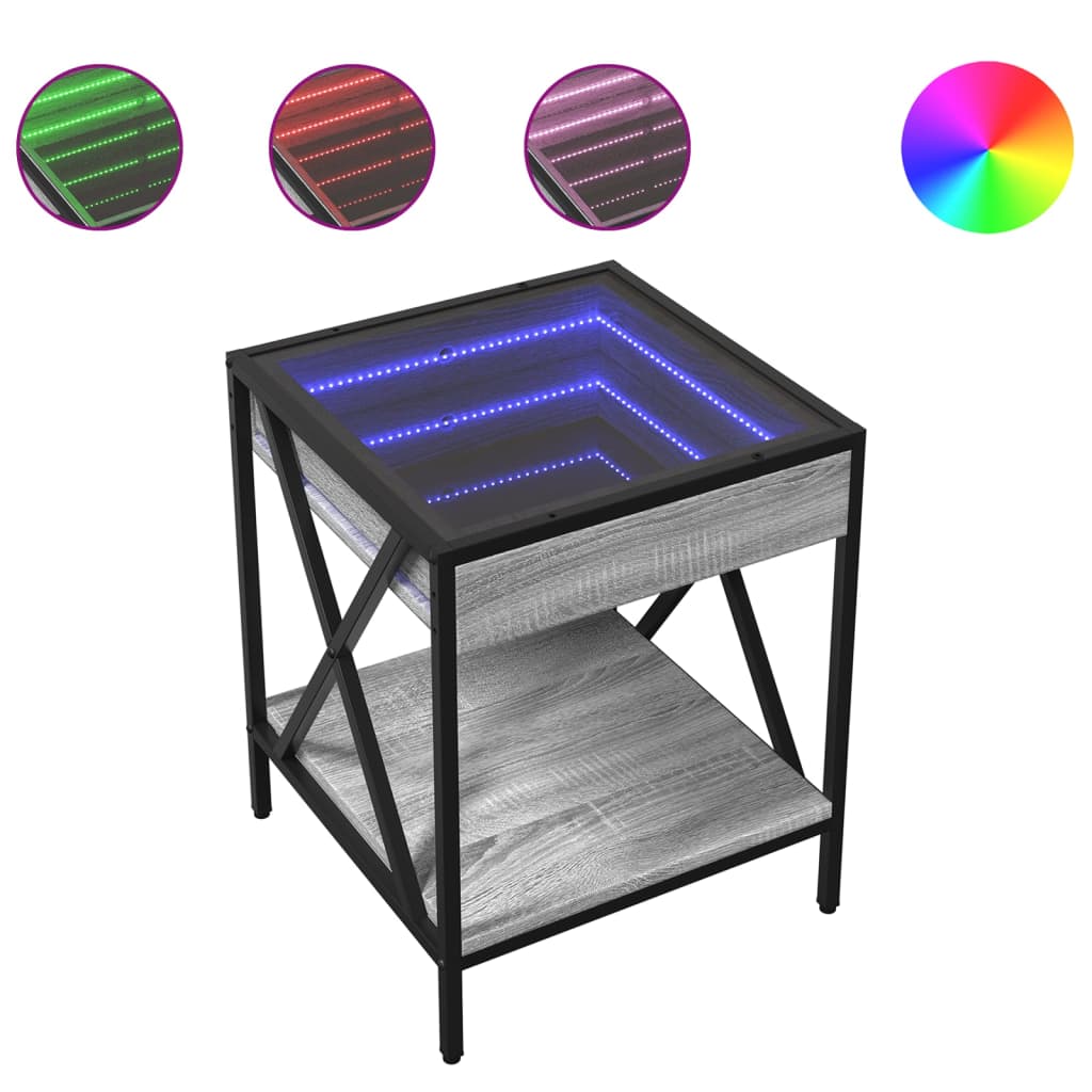vidaXL Bedside Table with Infinity LED Grey Sonoma 40x40x49 cm 2