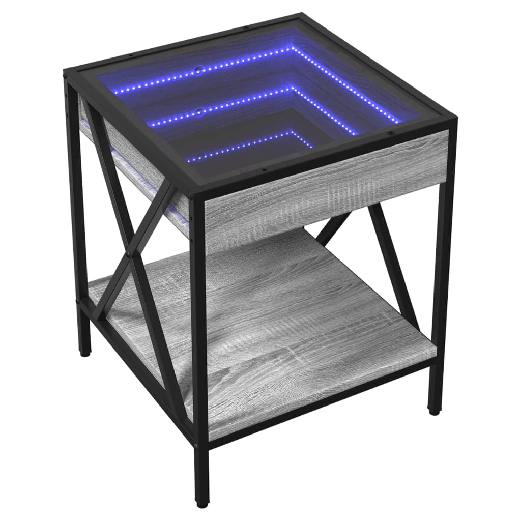 vidaXL Bedside Table with Infinity LED Grey Sonoma 40x40x49 cm 3