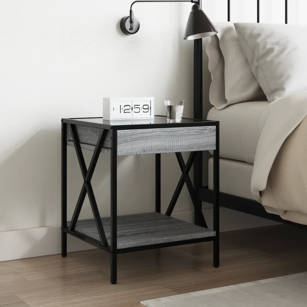 vidaXL Bedside Table with Infinity LED Grey Sonoma 40x40x49 cm 4