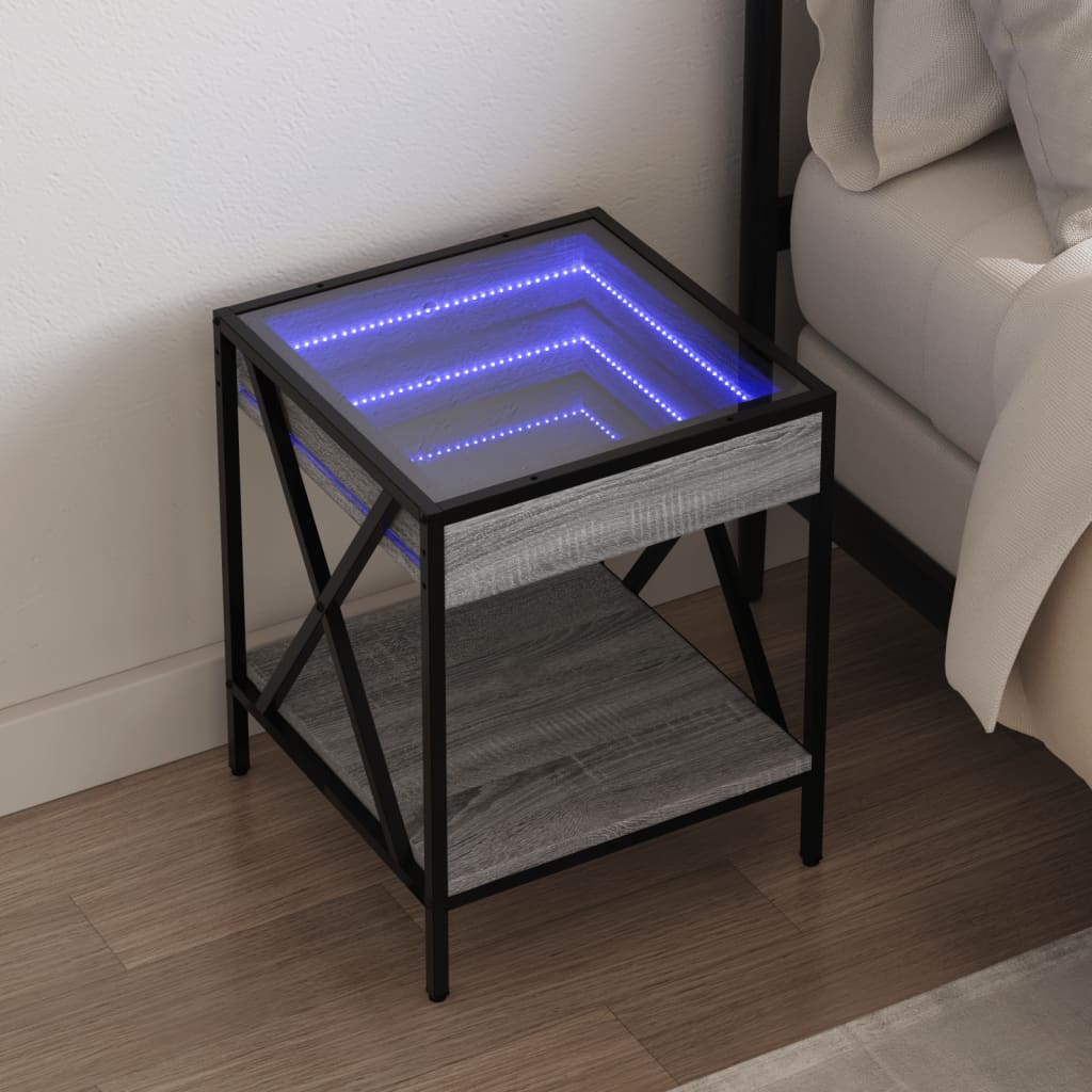vidaXL Bedside Table with Infinity LED Grey Sonoma 40x40x49 cm 1