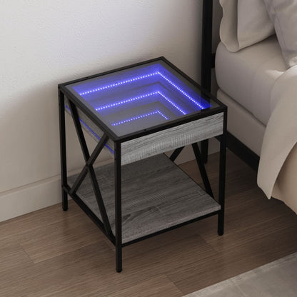 vidaXL Bedside Table with Infinity LED Grey Sonoma 40x40x49 cm 1