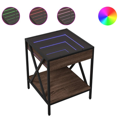 vidaXL Bedside Table with Infinity LED Brown Oak 40x40x49 cm 2