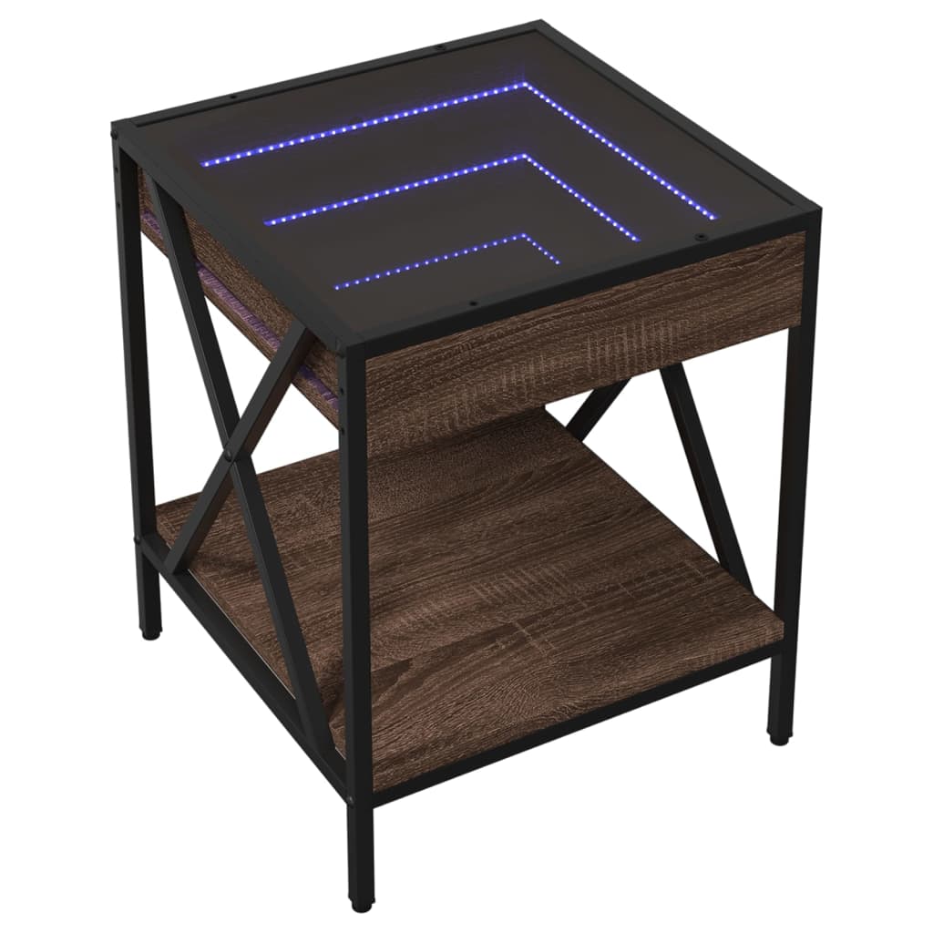 vidaXL Bedside Table with Infinity LED Brown Oak 40x40x49 cm 3