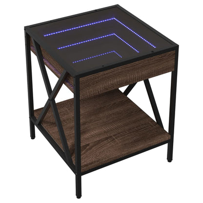vidaXL Bedside Table with Infinity LED Brown Oak 40x40x49 cm 3