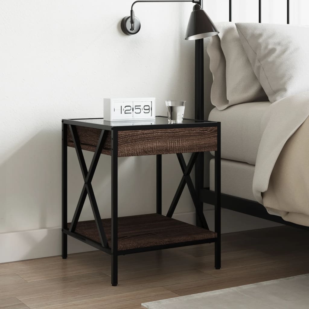vidaXL Bedside Table with Infinity LED Brown Oak 40x40x49 cm 4