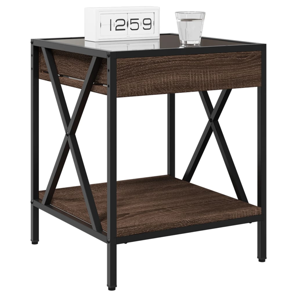vidaXL Bedside Table with Infinity LED Brown Oak 40x40x49 cm 5