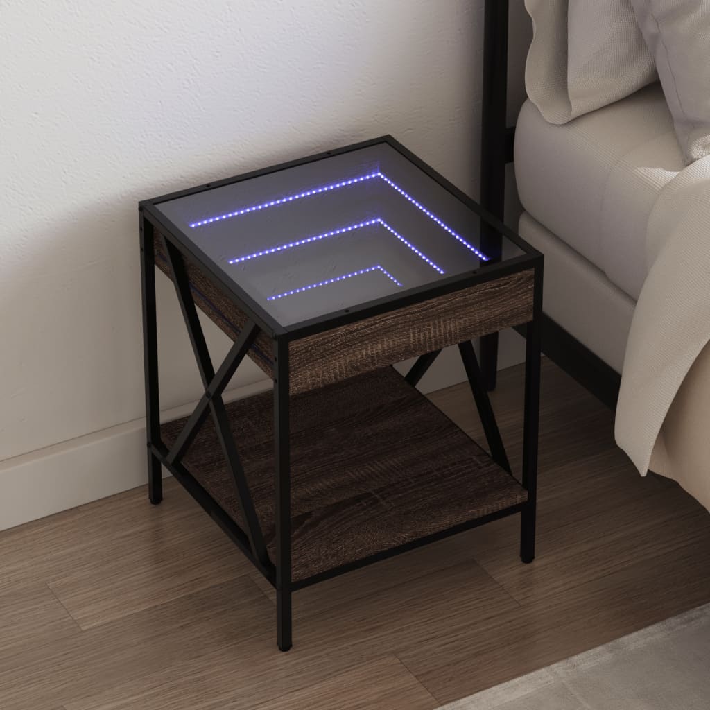 vidaXL Bedside Table with Infinity LED Brown Oak 40x40x49 cm 1