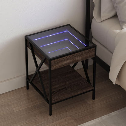 vidaXL Bedside Table with Infinity LED Brown Oak 40x40x49 cm 1