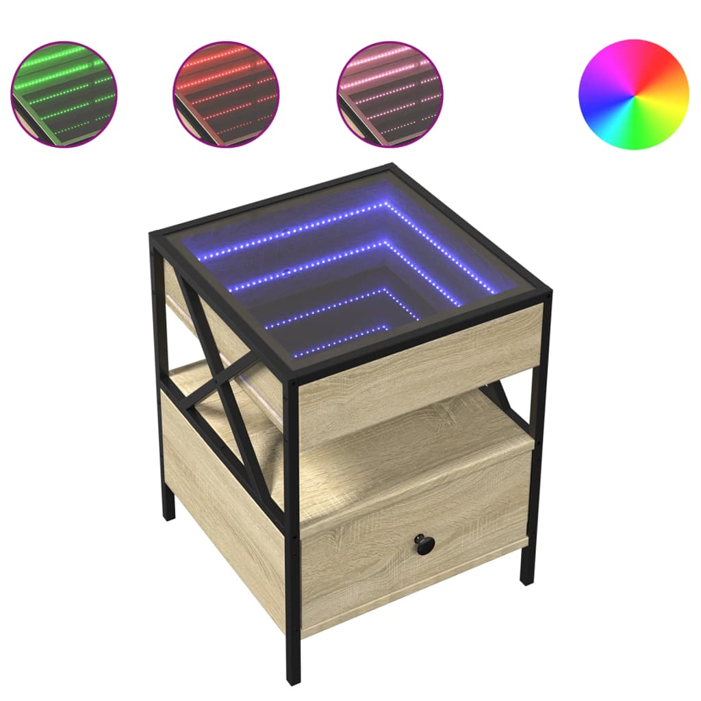 vidaXL Bedside Table with Infinity LED Sonoma Oak 40x40x51 cm 2