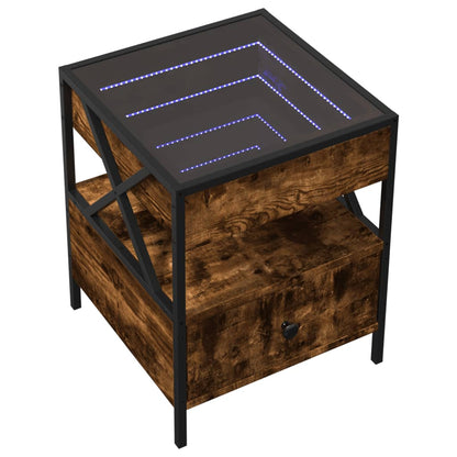 vidaXL Bedside Table with Infinity LED Smoked Oak 40x40x51 cm 3