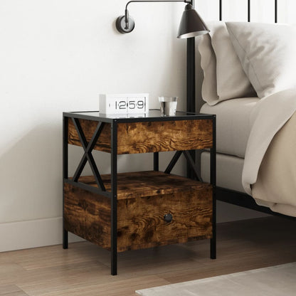 vidaXL Bedside Table with Infinity LED Smoked Oak 40x40x51 cm 4