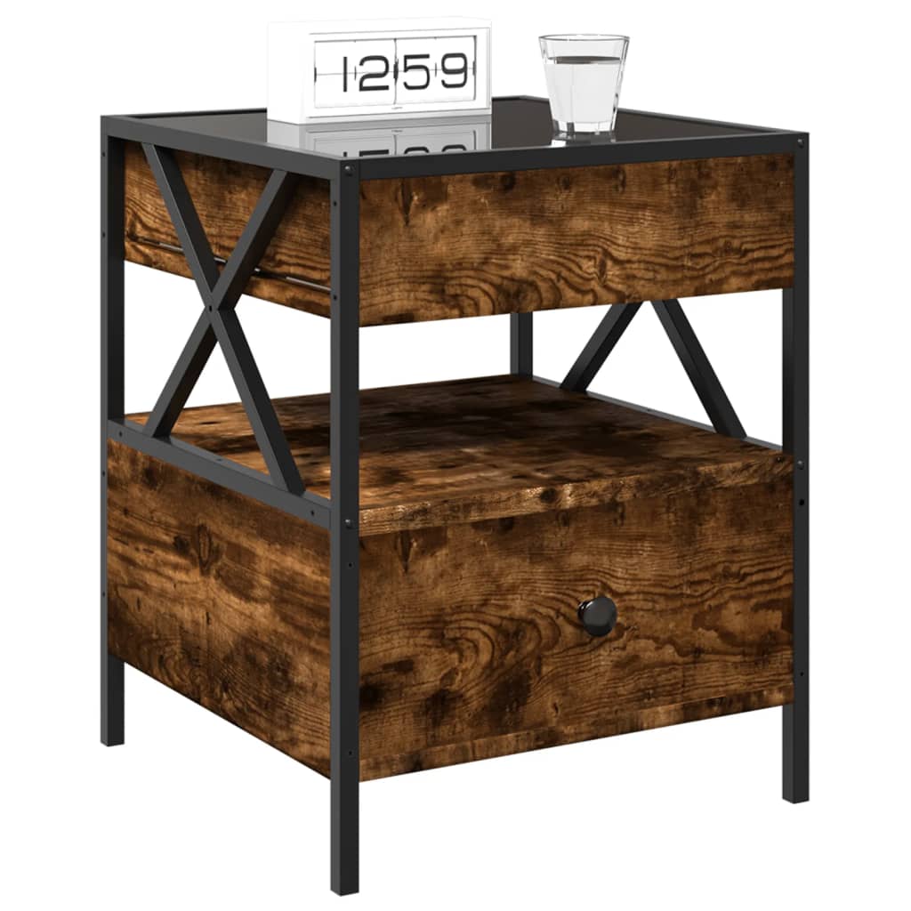 vidaXL Bedside Table with Infinity LED Smoked Oak 40x40x51 cm 5
