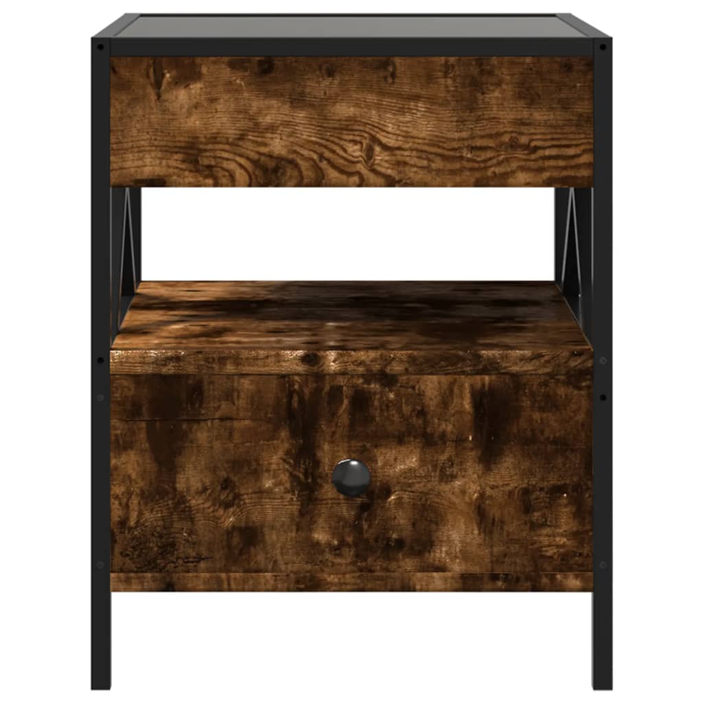 vidaXL Bedside Table with Infinity LED Smoked Oak 40x40x51 cm 6