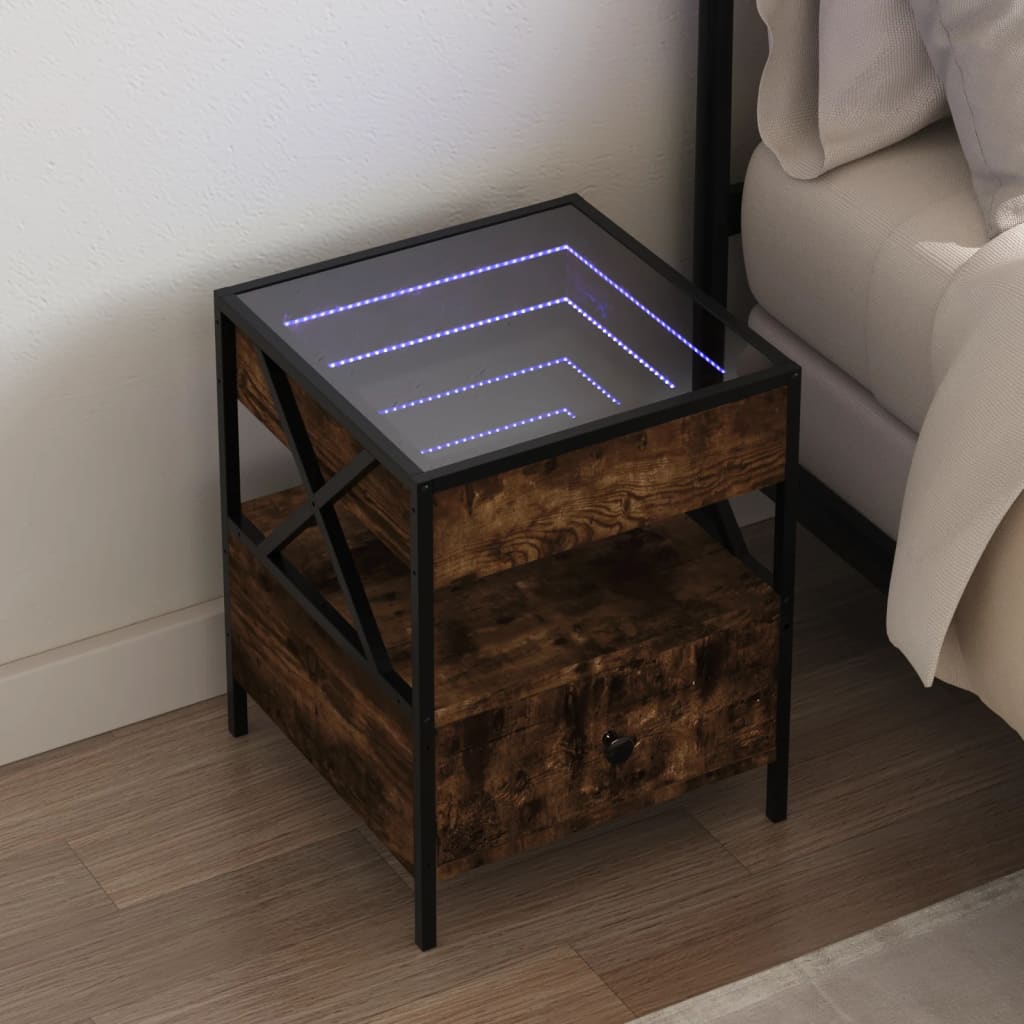 vidaXL Bedside Table with Infinity LED Smoked Oak 40x40x51 cm 1