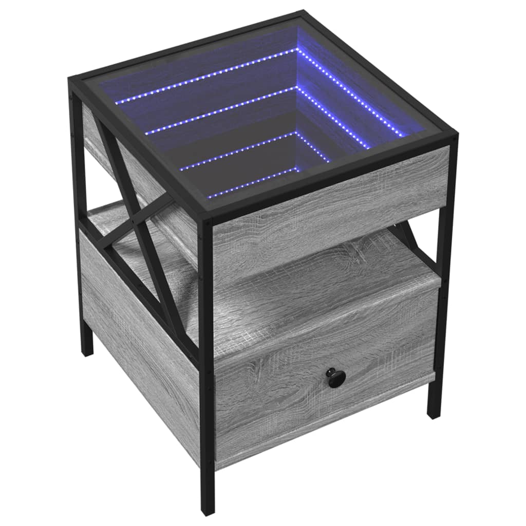 vidaXL Bedside Table with Infinity LED Grey Sonoma 40x40x51 cm 4