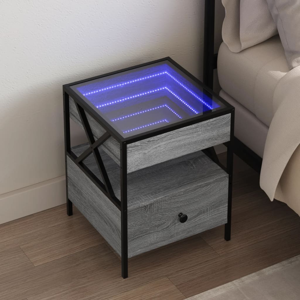 vidaXL Bedside Table with Infinity LED Grey Sonoma 40x40x51 cm 1