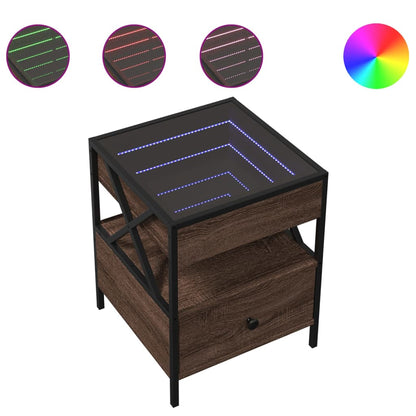 vidaXL Bedside Table with Infinity LED Brown Oak 40x40x51 cm 2