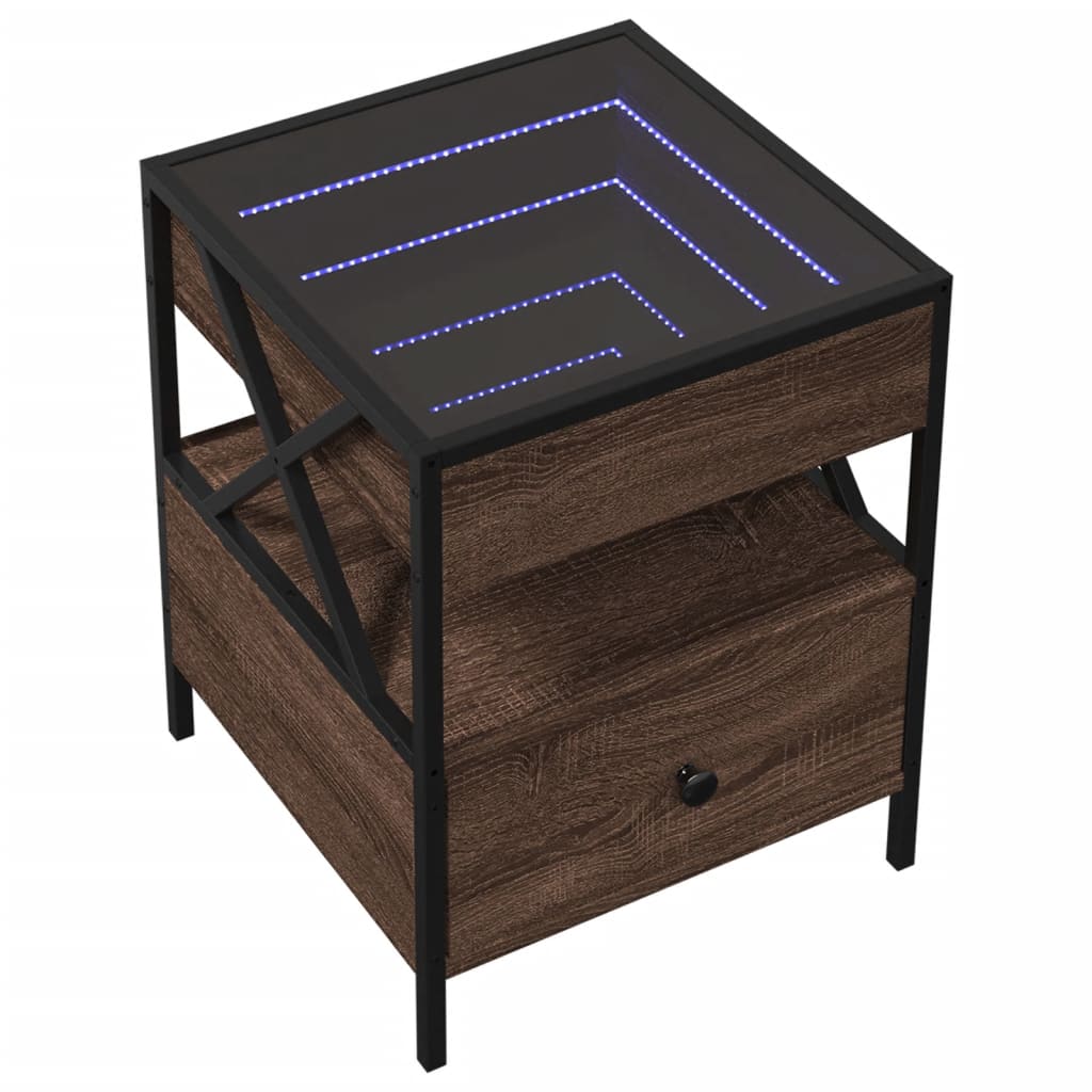 vidaXL Bedside Table with Infinity LED Brown Oak 40x40x51 cm 3