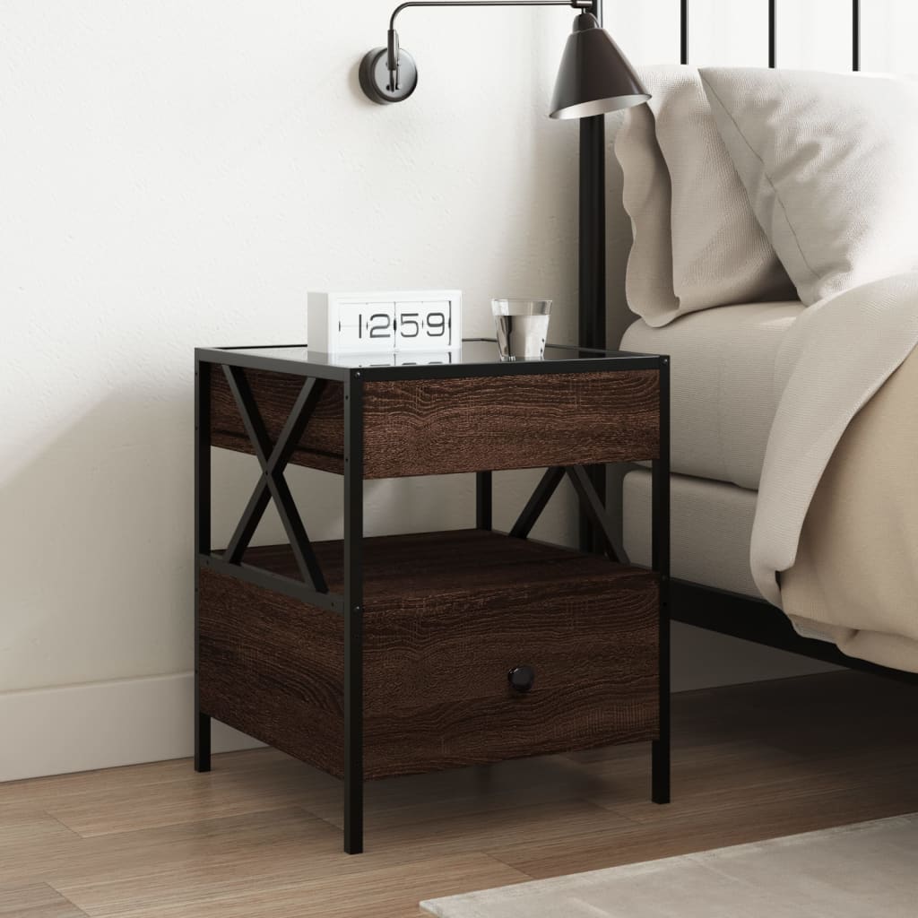 vidaXL Bedside Table with Infinity LED Brown Oak 40x40x51 cm 4