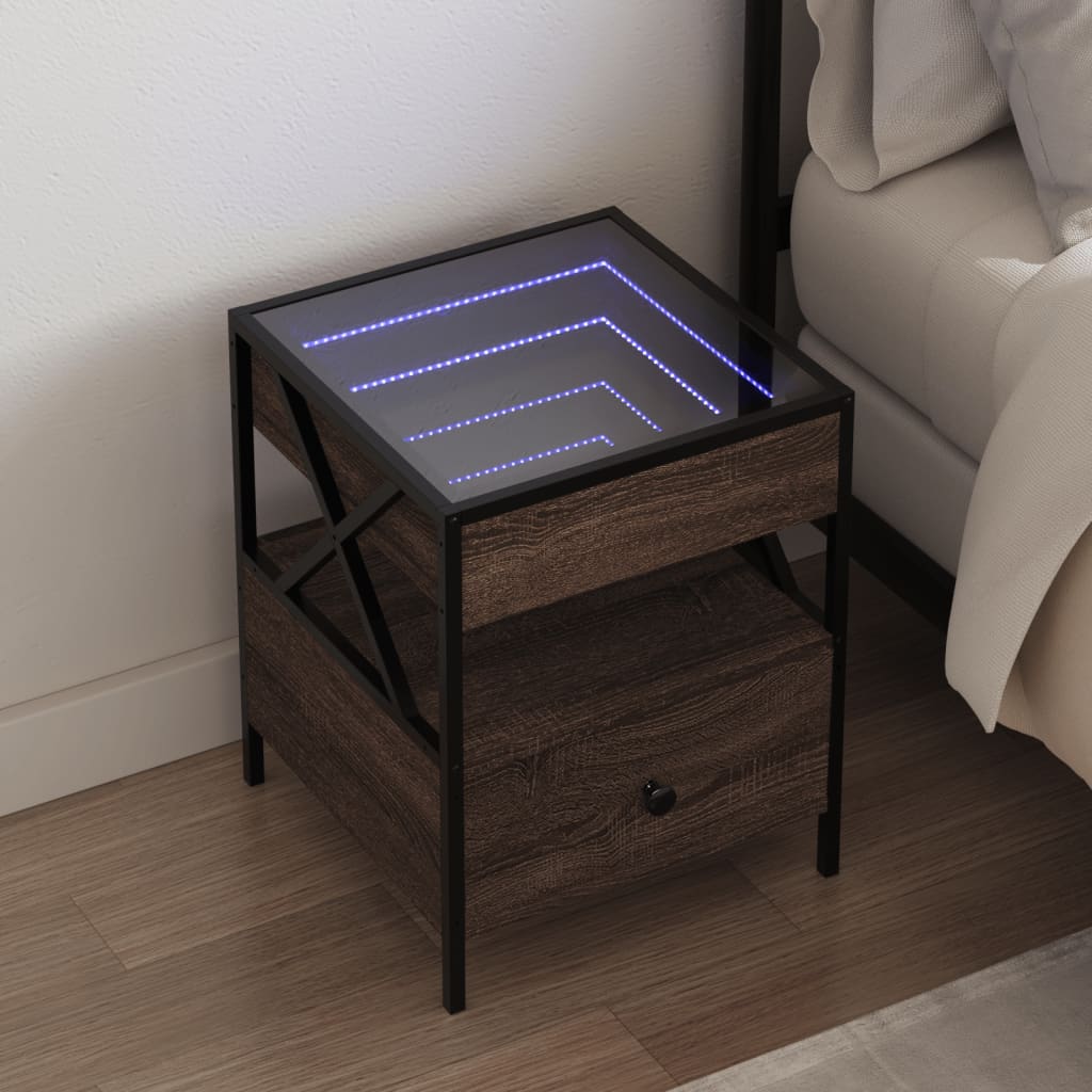 vidaXL Bedside Table with Infinity LED Brown Oak 40x40x51 cm 1