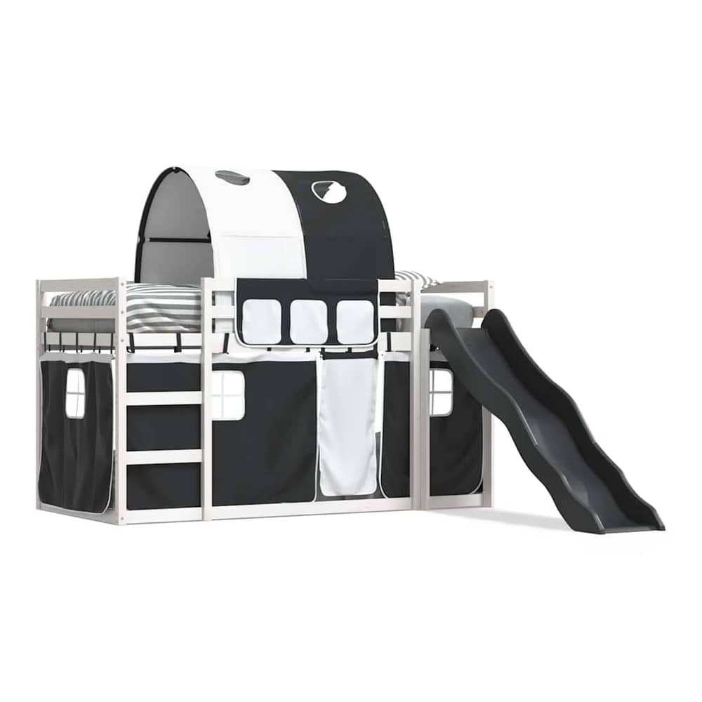 Bunk Bed without Mattress with Slide and Curtains White and black 90 cm