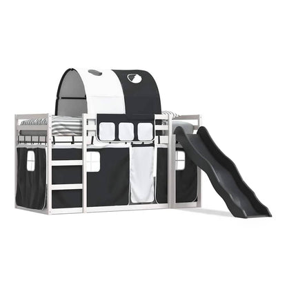 Bunk Bed without Mattress with Slide and Curtains White and black 90 cm