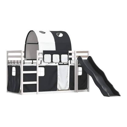 Bunk Bed without Mattress with Slide and Curtains White and black 90 cm